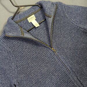 L.L. Bean Cardigan Men's M Blue Organic Cotton Waffle Sweater Full Zip